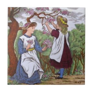 Bröllopräd kan äppelmos Blommar Girls c1885 Rep Kakelplatta