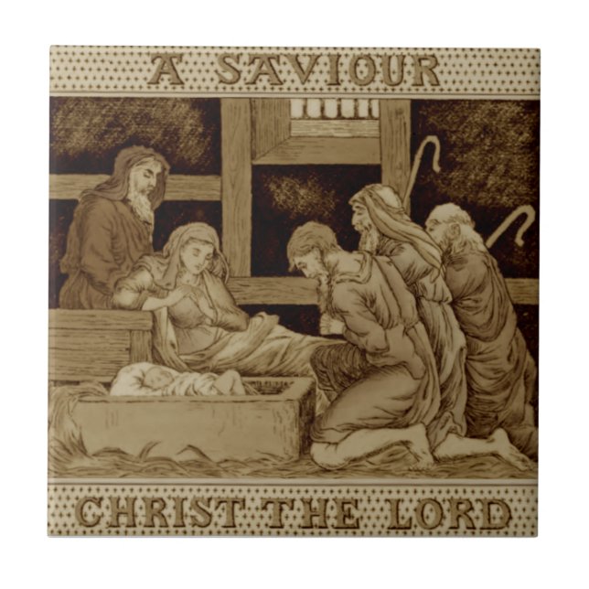 Brölloprälsfåglar Jesus Sepia Antique Reproduction Kakelplatta (Framsidan)