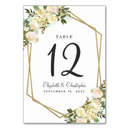 Bröllops Bord Nummer Vit Blommig Guld Geometrisk Bordsnummer