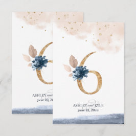 Bröllops bordnummer i marinblått, rosafärgad och g inbjudningar