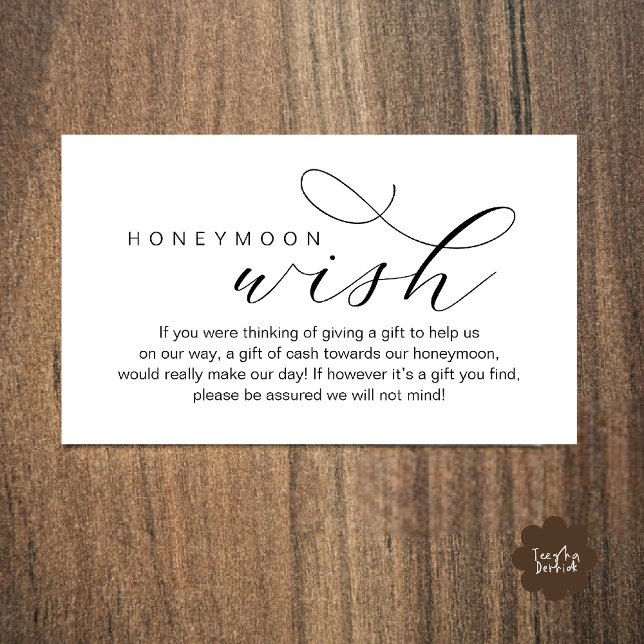 Bröllops Bröllopsresa Önskning, Fond, Minimal Ren Tilläggskort (Wedding Honeymoon Fund, A Note on Gifts, Wish, Cash, Modern Minimal Enclosure Card in Black White)