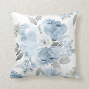 Bröllops- brudfest Dusty Blue Watercolor Blommig Kudde