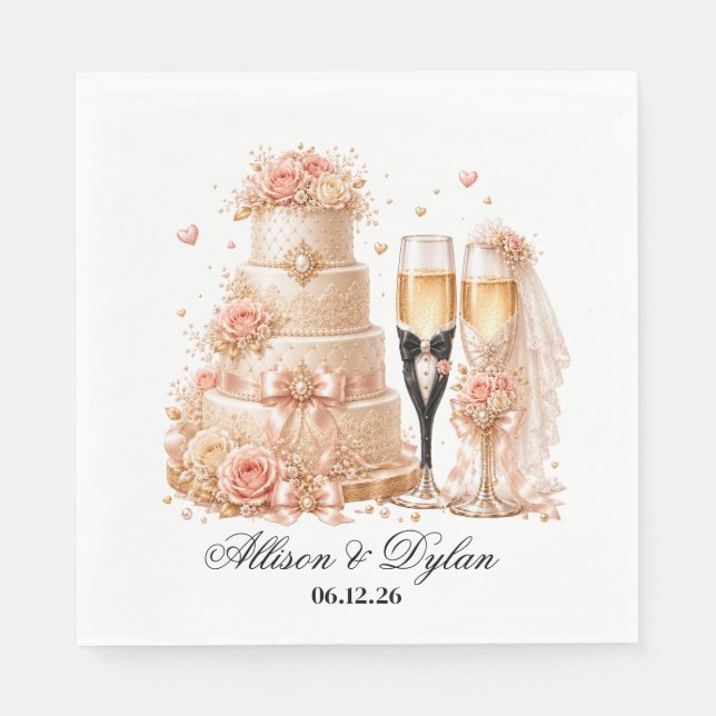 Bröllops champagne pappersservetter (Framsidan)
