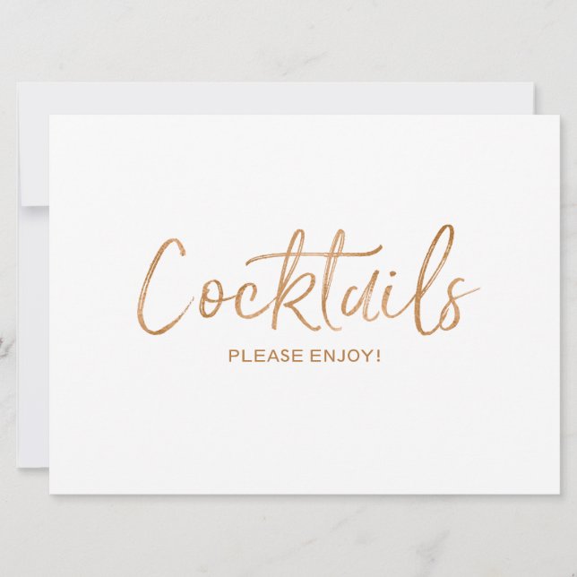Bröllops "Cocktails" Skylt | Stilig Guld Ros Inbjudningar (Framsida)
