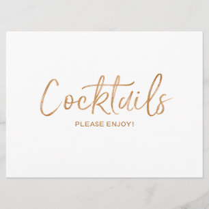 Bröllops "Cocktails" Skylt Stilig Guld Ros Inbjudningar