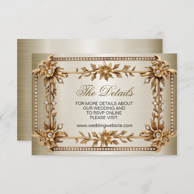 Bröllops Guld Ornament Rektangel Diamant Blommor B Tilläggskort (Fram/baksida)