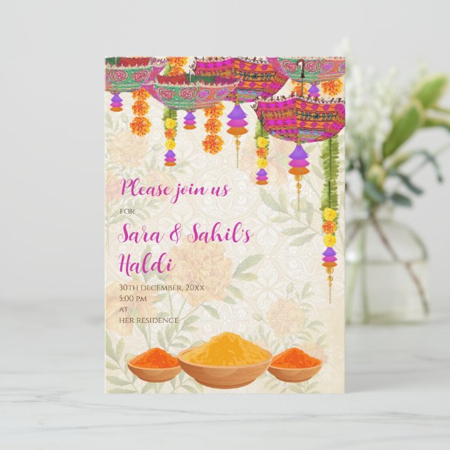 Bröllops Haldi-inbjudan & indiska Haldi-inbjudning Inbjudningar (Stående Fram)
