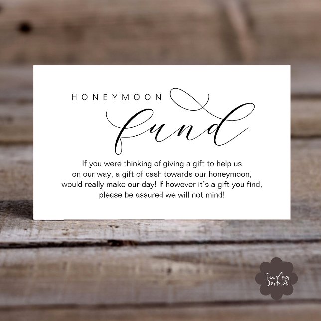 Bröllops Honeymoon Fond, En Not Om Gåvor Tilläggskort (Wedding Honeymoon Fund, A Note on Gifts, Wish, Cash, Modern Minimal Enclosure Card in Black White)