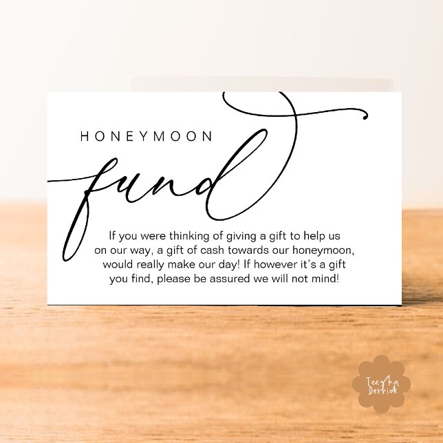 Bröllops Honeymoon Fond, Välgångsönskningar i Kont Tilläggskort (Wedding Honeymoon Fund, Wishing Well Wish, Gifts in Cash Enclosure Card in Black and White)
