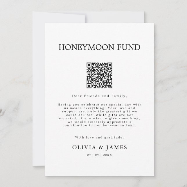 Bröllops Honeymoon Smekmånad Fond QR-kod Skylt,  Inbjudningar (Framsida)