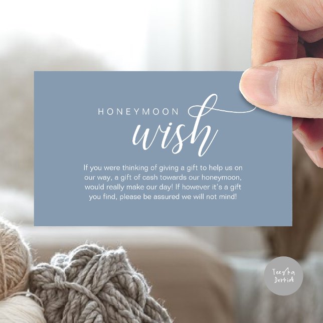 Bröllops Honungsmåns Önskning, Fond, Kontanter, Mo Tilläggskort (Wedding Honeymoon Wish, Fund, Cash, Modern Classy Enclosure Card, Dusty Blue)