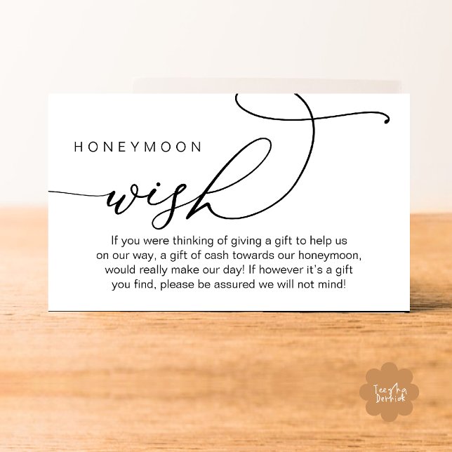 Bröllops Honungsmånsönskan, Välkomstgåvor i Kontan Tilläggskort (Wedding Honeymoon Fund, Wishing Well Wish, Gifts in Cash Enclosure Card in Black and White)