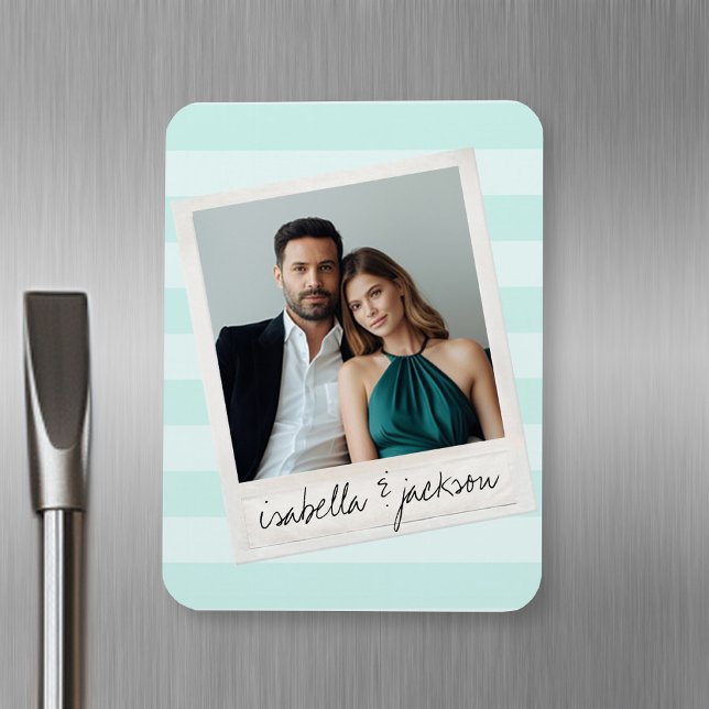 Bröllops Instagram Foto Retro ram Anpassad text Magnet (Personalized fridge magnet with photos and text)