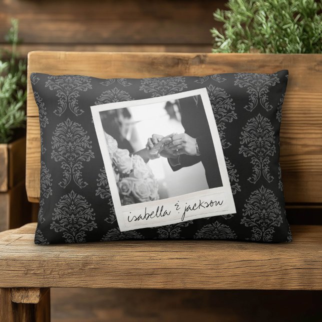 Bröllops Instagram Foto Retro ram Anpassad text Prydnadskudde (Custom Pillow)