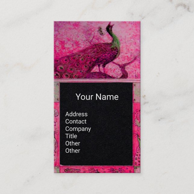 BRöllops KÄRlek Påfågel MONOGRAM Rosa Svart Papper Visitkort (Framsida)