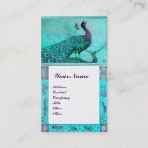 BRöllops kärlek påfåglar MONOGRAM Teal Aqua Blå Pä Visitkort