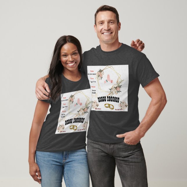 Bröllops Kol Charcoal Heather Färg Par Text Bild T Shirt (Unisex)