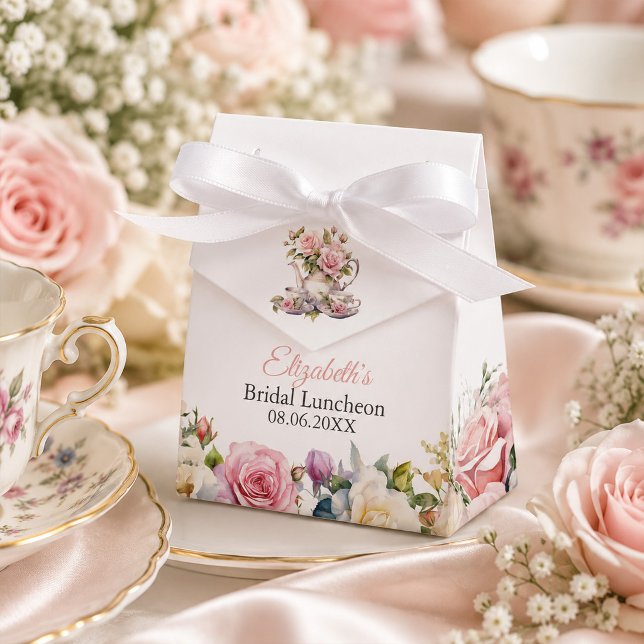 Bröllops Lunchen Present Förpackningslåda i Rosa N Presentaskar (Blush Pink Bridal Luncheon Favor Gift Box)