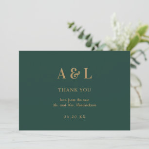 Bröllops Minimalistisk Monogram Pannsten Grön Guld Tack Kort