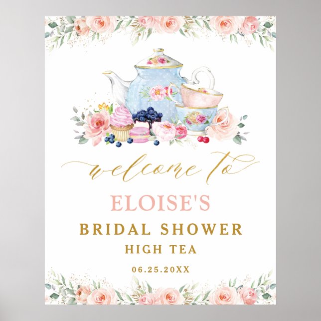 Bröllops- och babyfest med rosenskiftande blomster poster (Framsidan)