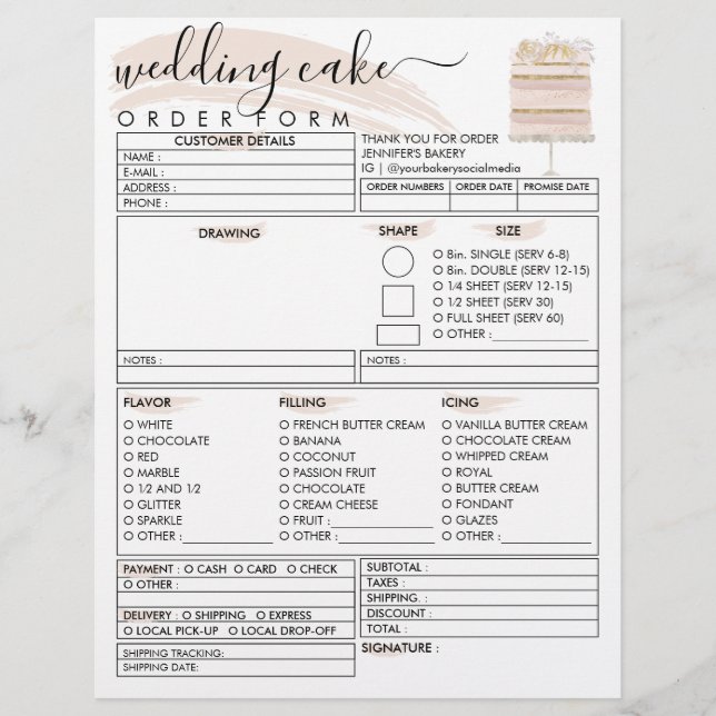 Bröllops- och födelsedagsbeställningsformulär för  reklamblad (Framsidan)