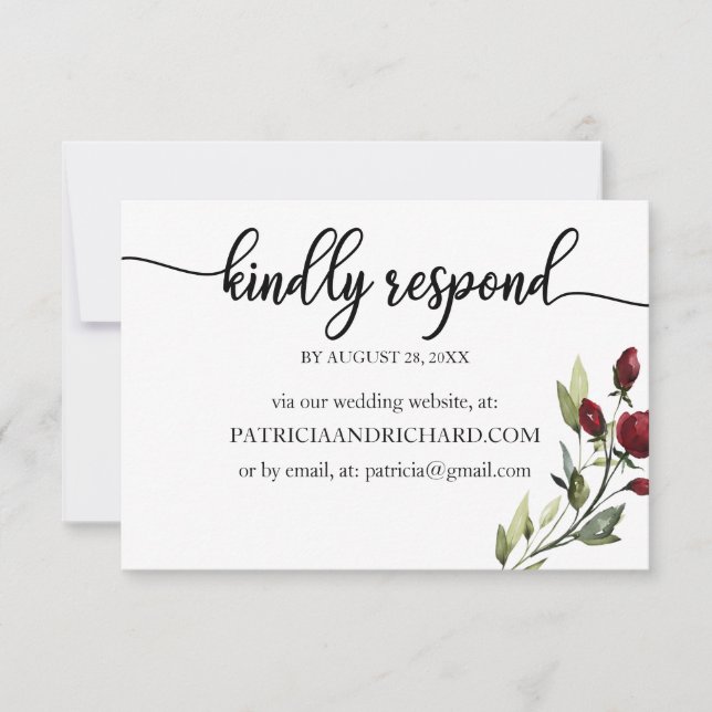 Bröllops online RSVP Burgunder Blommig OSA Kort (Framsida)