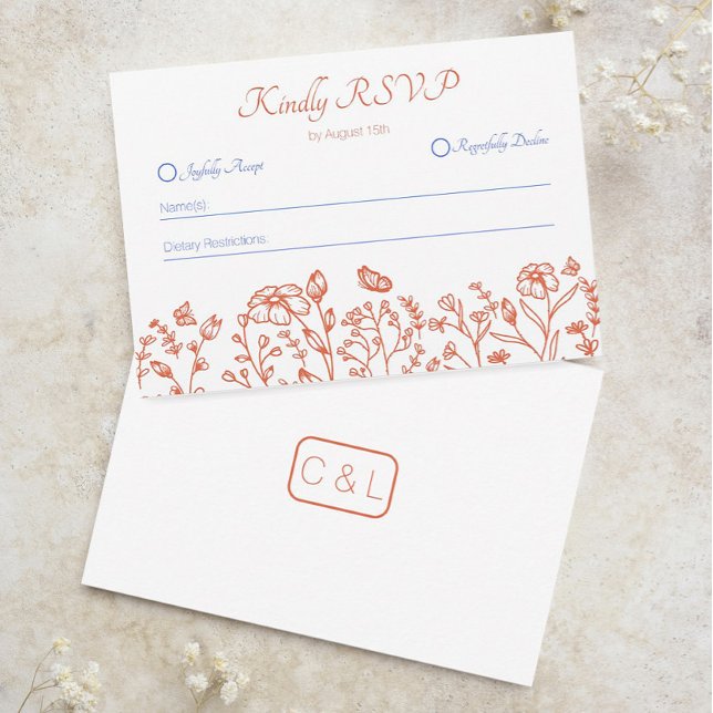 Bröllops Orange Verona Sunset RSVP-svarskort OSA Kort (Wedding RSVP Cards Verona Sunset Theme)