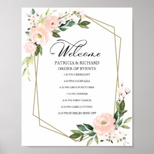 Bröllops Ordningsskylt med Rosa Blommor Poster