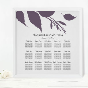 Bröllops PLACERING Elegant Plommon Lila Löv Poster
