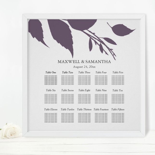 Bröllops PLACERING Elegant Plommon Lila Löv Poster (wedding seating chart fall leaves
)