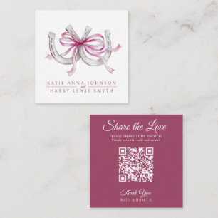 Bröllops QR dela kärlek rosa band hästsko konst Tilläggskort