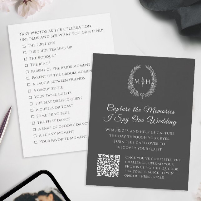 Bröllops QR fototävling oval monogram mono Tilläggskort (Skapare uppladdad)