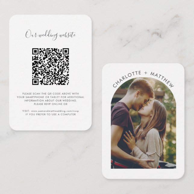 Bröllops QR-kod Foto och webbplats RSVP Tilläggskort (Fram/baksida)