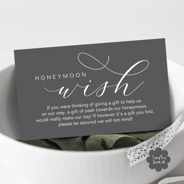 Bröllops Respresent Wish, Fond, Modern minimalism Tilläggskort (Wedding Honeymoon Fund, Wish, Cash, Modern romantic minimalist Enclosure Card in Dark Grey)