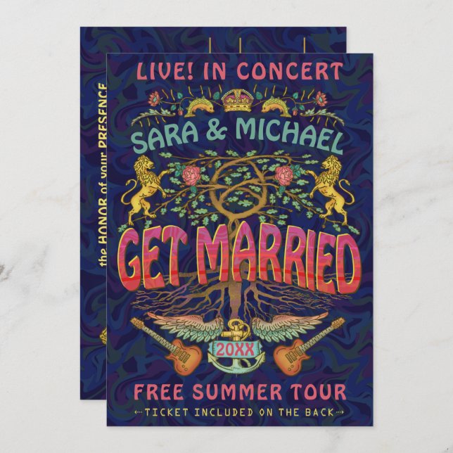 Bröllops Retro 70-tals Band Konsert Biljett Tema Inbjudningar (Fram/baksida)