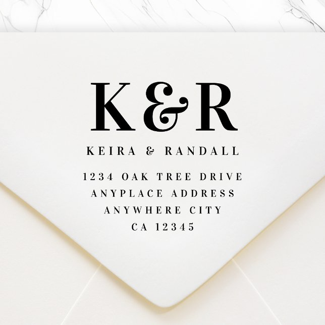 Bröllops returadressstämpel | Herr & Fru Post Stämpel (Elegant pre-addressed stamp for envelopes, packages & personalized wedding mail)