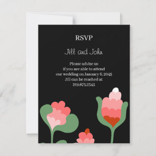 Bröllops-RSVP Blommig Vildblomma på Svart OSA Kort