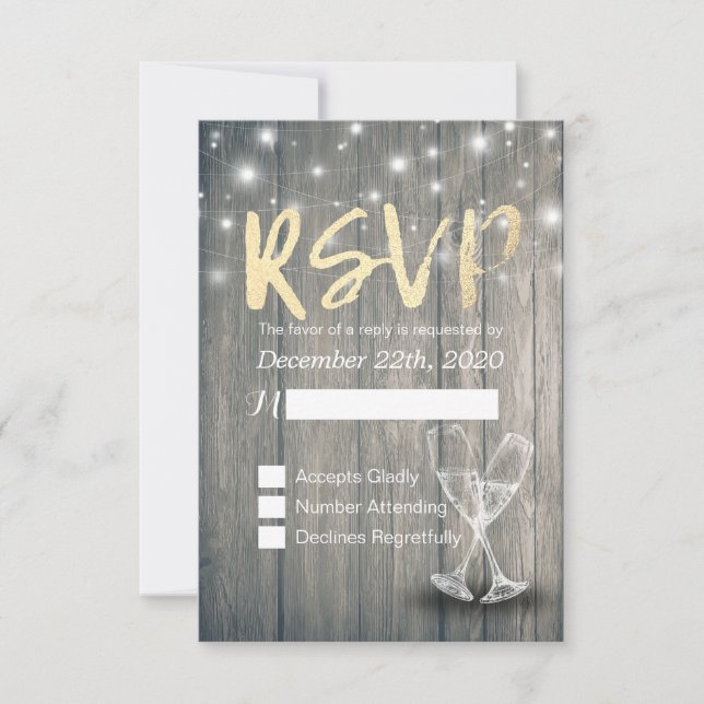 Bröllops-RSVP Champagneglas Trädgårdsbelysning med OSA Kort (Framsida)
