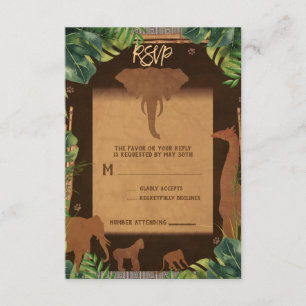 Bröllops-RSVP för Brown Safari Jungle Zoo Animals OSA Kort