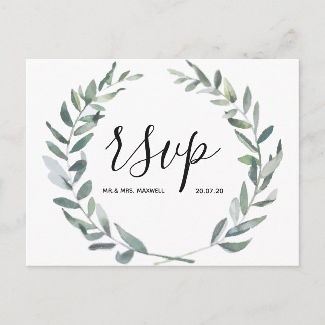 Bröllops-RSVP-kort | Botanisk blomsterkrans Inbjudan Vykort (Framsida)