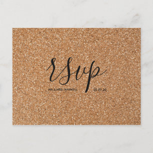 Bröllops-RSVP-kort   Guld Glitter Script Postkort Inbjudan Vykort
