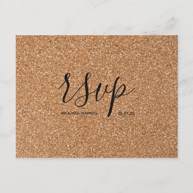 Bröllops-RSVP-kort | Guld Glitter Script Postkort Inbjudan Vykort (Framsida)