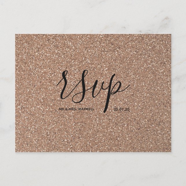 Bröllops-RSVP-kort | Guld Glitter Script Postkort Inbjudan Vykort (Framsida)