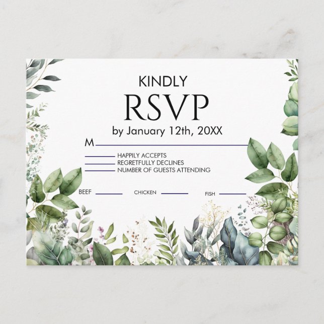 Bröllops-RSVP-kort Inbjudan Vykort (Framsida)