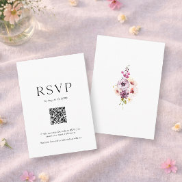 Bröllops-RSVP-kort med QR-kod | Elegant Blommig OSA Kort