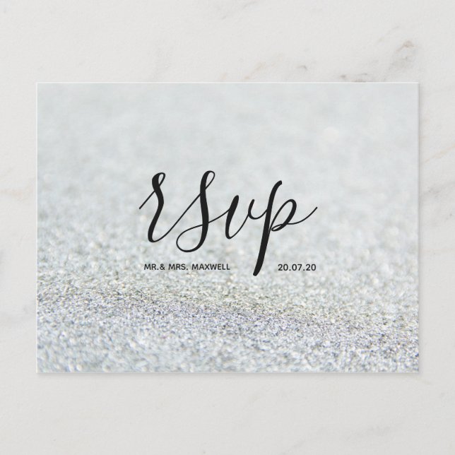 Bröllops-RSVP-kort | Silver Glitter Script Postkor Inbjudan Vykort (Framsida)
