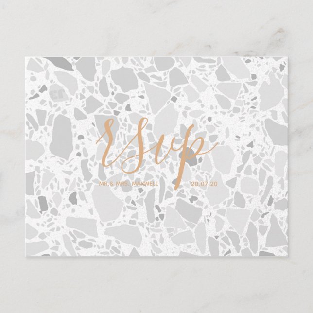 Bröllops-RSVP-kort | Terrazzo Script Postcard Inbjudan Vykort (Framsida)