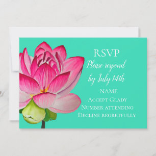 Bröllops-RSVP rosa lotus-vattenfärgskonst blomma Inbjudningar