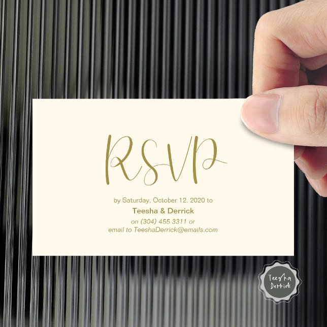 Bröllops-RSVP, svara, minimalistisk skript Tilläggskort (Wedding RSVP, respond, Minimalist Script Enclosure Card, in retro gold themed)