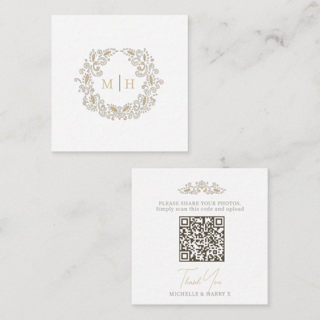 Bröllops skördemonogram QR-kod foto dela Tilläggskort (Fram/baksida)